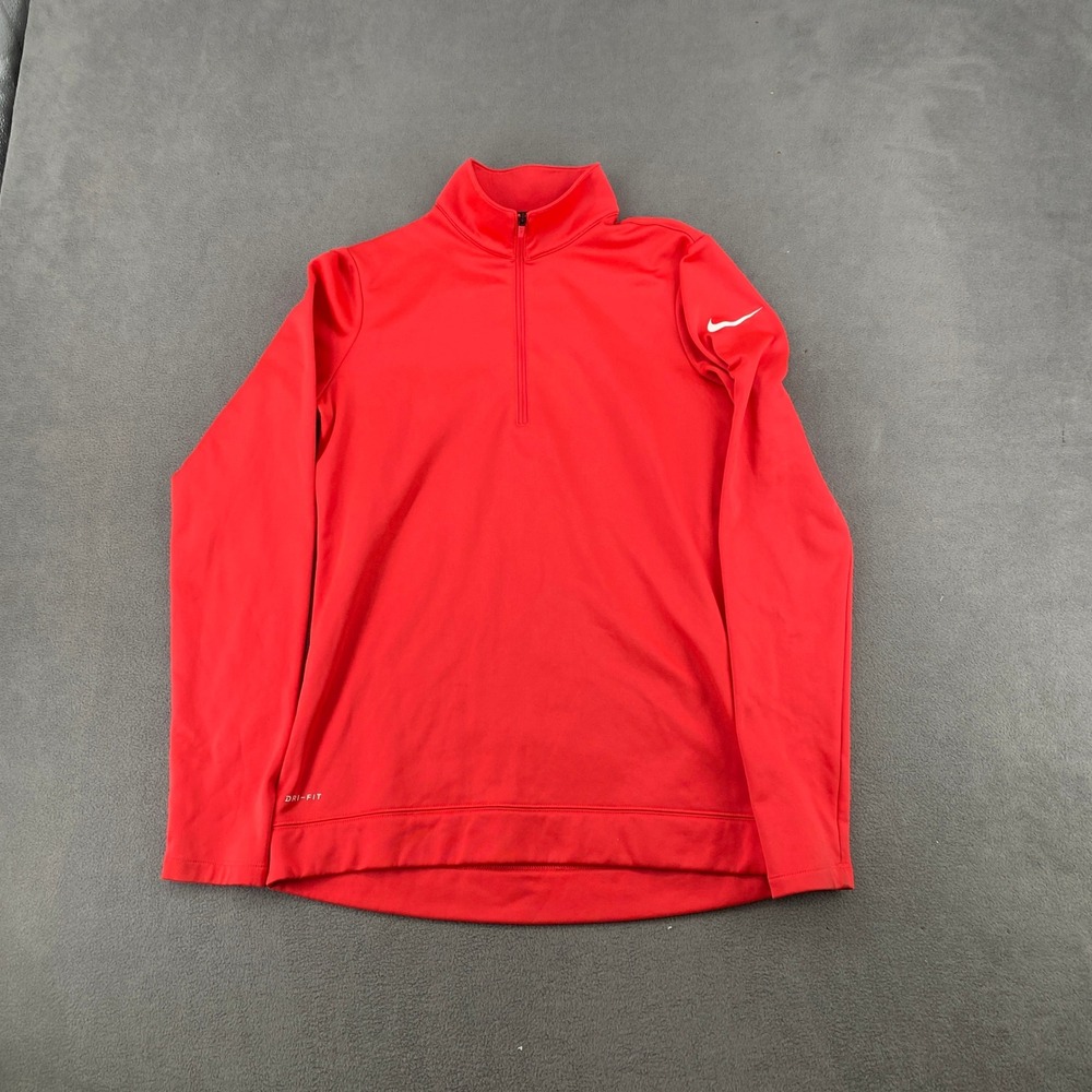 Nike Golf Mens Dri-FIT 1/4 Zip Pullover Red Fleece Lined Sweatshirt Small